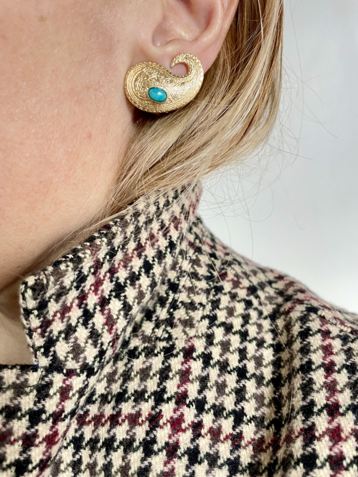 Boucles d'oreilles clips DARIA motif Cachemire-Paisley by SANDE PARIS Bijoux