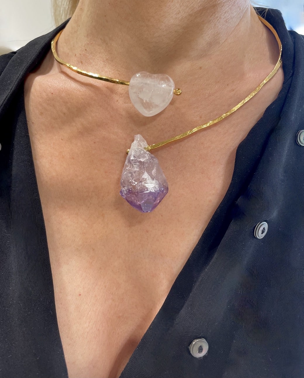Torque MARISA necklace amethyst and crystal by SANDE PARIS
