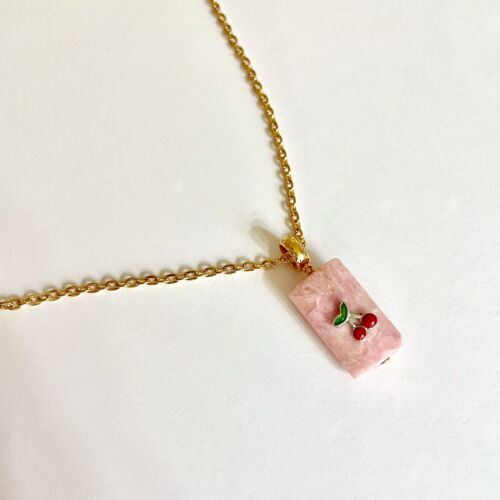 Collier CHERRY ROSE pendentif Rhodochrosite sertis de cerises by Sande Paris bijoux