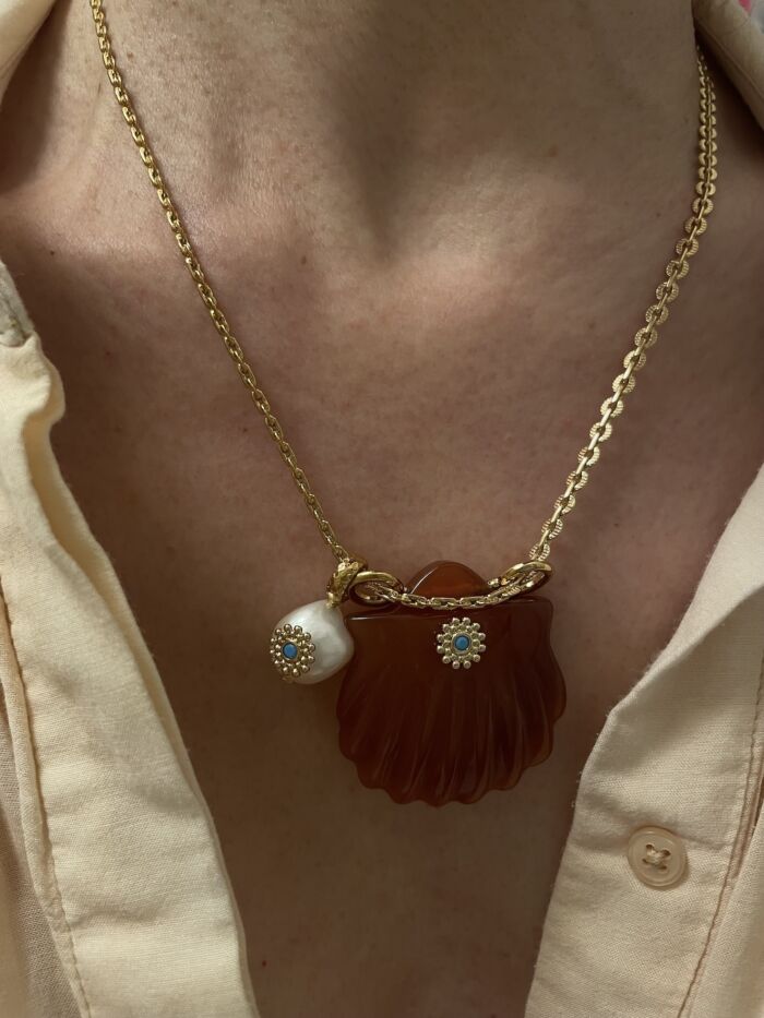 NAYA PRECIOUS necklace shell gemstone coquillage pierre semi précieuse cornaline Carnelian by Sande Paris Bijoux