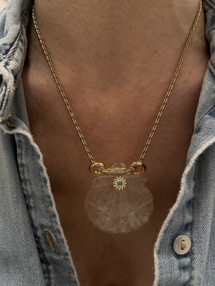 NAYA PRECIOUS necklace shell gemstone coquillage pierre semi précieuse crystal by Sande Paris Bijoux