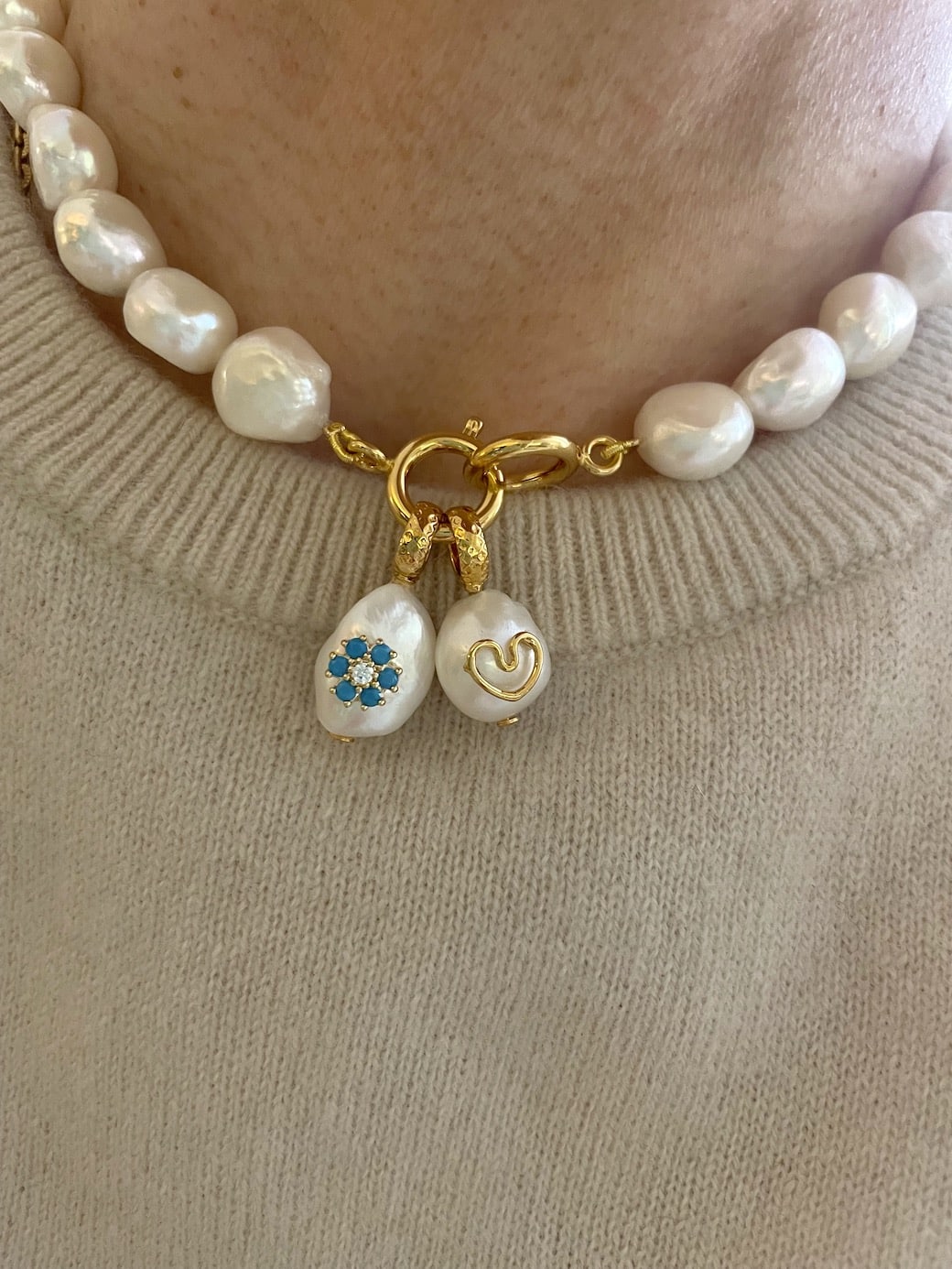 Pendentif perle d'eau douce BABY HEART Pendant freshwater pearl by SANDE PARIS bijoux jewel