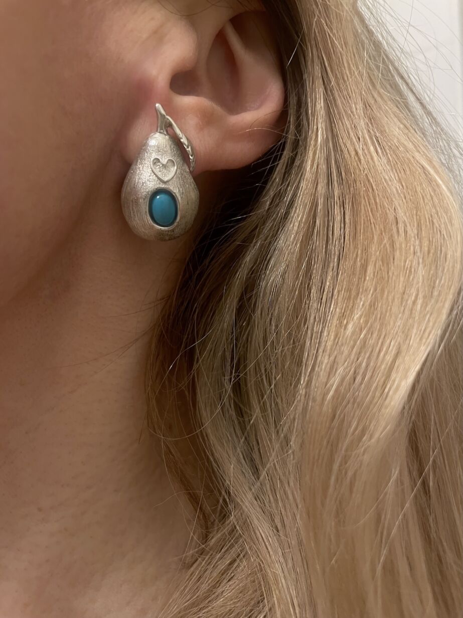 LOUISE Earrings Sterling Silver en argent 925 asymetric Love's Pear by SANDE PARIS Jewelry bijoux jewel turquoise 2