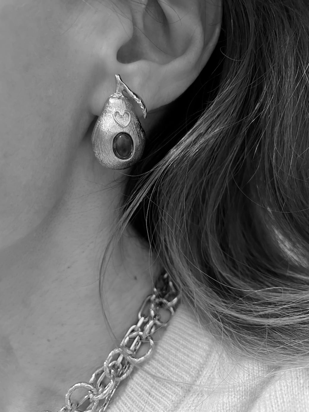 LOUISE Earrings Sterling Silver en argent 925 asymetric Love's Pear by SANDE PARIS Jewelry bijoux Paris