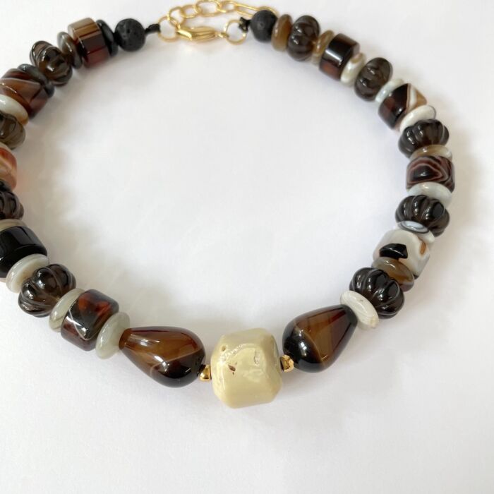 Collier necklace MALHA agate smoky quartz bamboo by Sande paris jewellery bijou