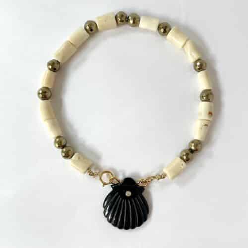 Collier NAYA Onyx et Bambou de mer et Hématite by Sande Paris.jewelry bijoux