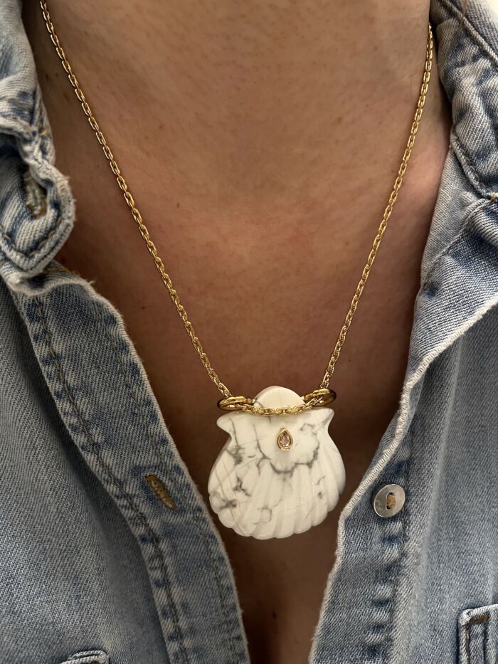 NAYA PRECIOUS necklace shell gemstone coquillage pierre semi précieuse magnesite by Sande Paris Bijoux