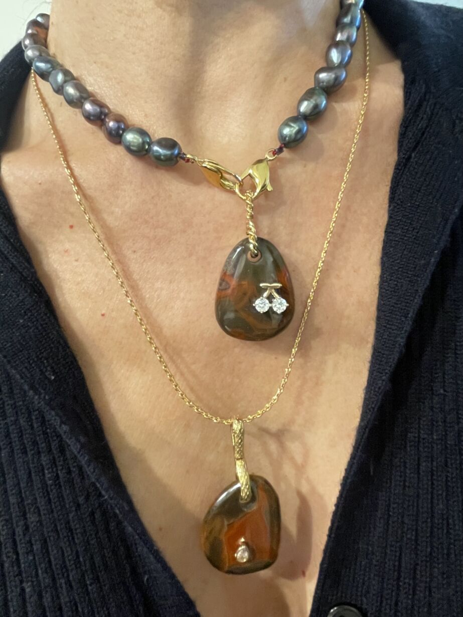 Agate Fire cherry Pendant pendentif by Sande Paris