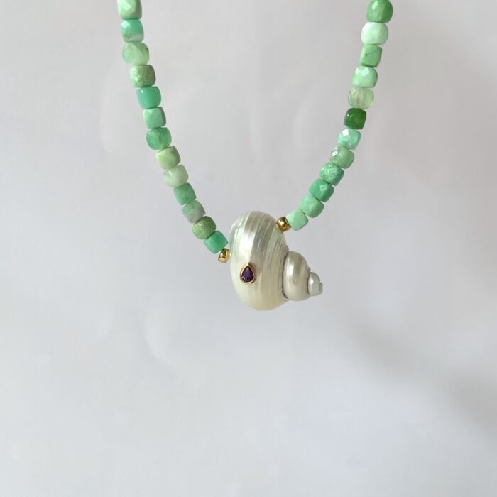 Collier Necklace PRIYA shell coquillage by SANDE PARIS Chrysoprase