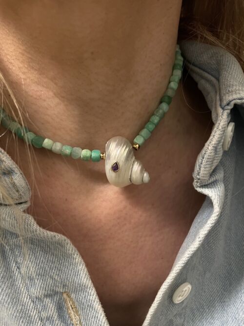 Collier Necklace PRIYA shell coquillage by SANDE PARIS Chrysoprase