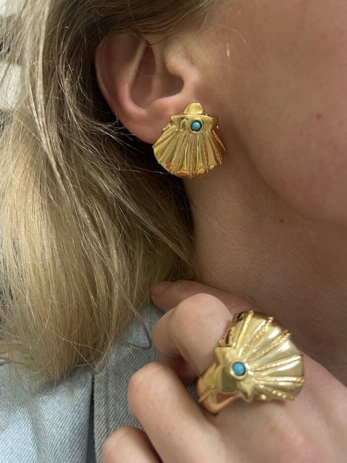 Earrings Boucles d'oreilles MY SECRET SHELL turquoise. by SANDE PARIS Bijoux jewelry