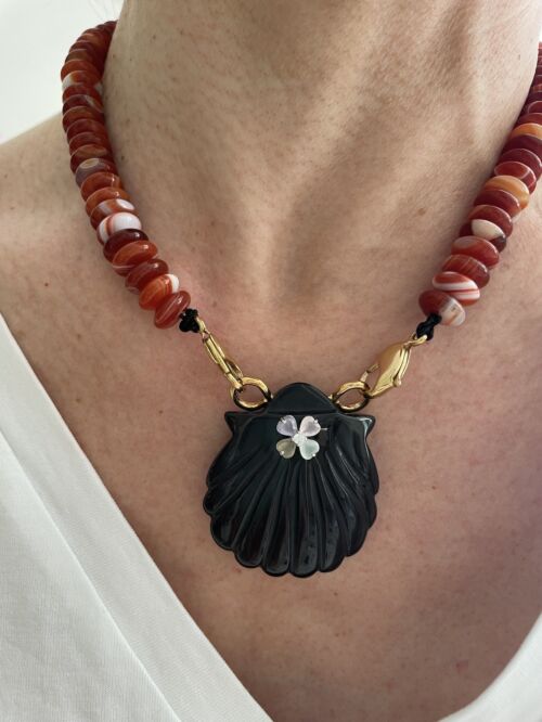 Collier Naya Black & Agate feu Fire Agate Onyx by SANDE PARIS jewel