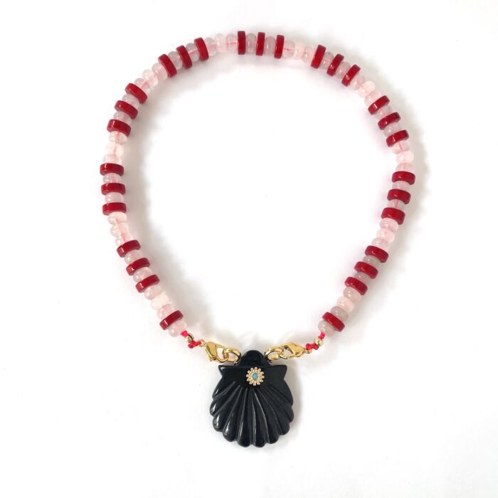 Collier Naya Black Onyx & Dea Bamboo Pink Quartz by SANDE PARIS jewellery