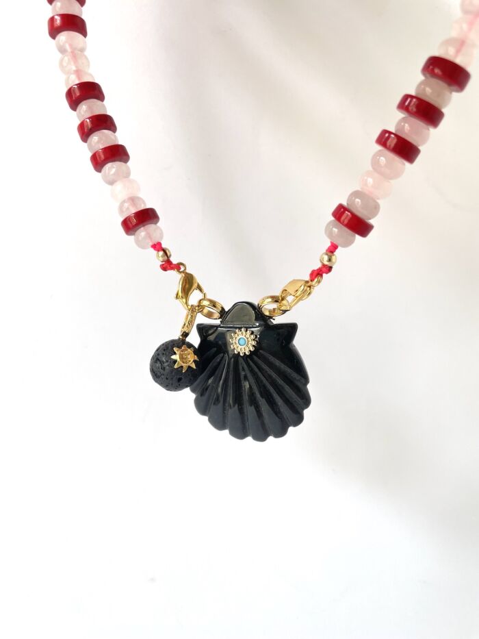 Collier Naya Black Onyx & Dea Bamboo Pink Quartz by SANDE PARIS jewellery