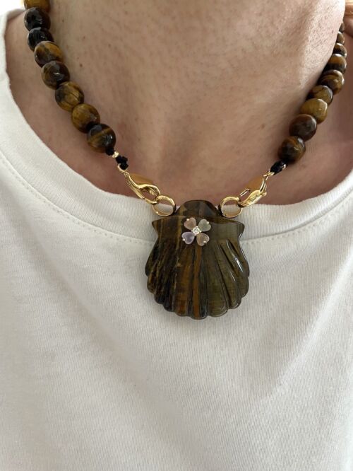 Collier Necklace shell NAYA tiger eye oeil de tigre by SANDE PARIS jewellery