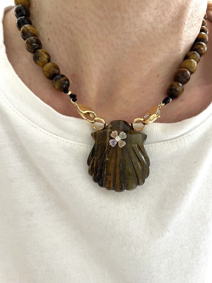 Collier Necklace shell NAYA tiger eye oeil de tigre by SANDE PARIS jewellery bijou