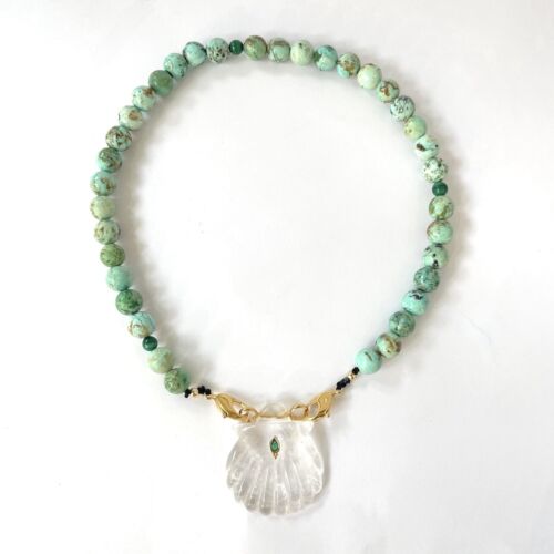 NAYA PRECIOUS goutte verte green drop necklace shell gemstone coquillage pierre semi précieuse by Sande Paris Bijoux jewelry