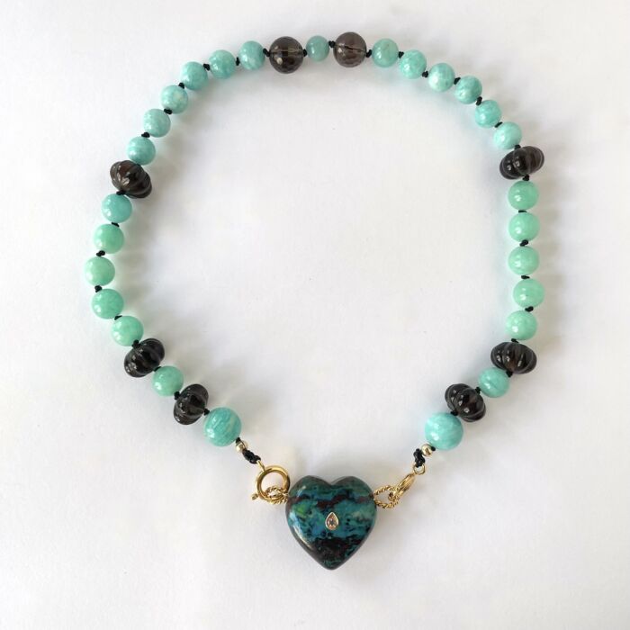 Collier Amazonite Coeur chrysocolle by SANDE PARIS