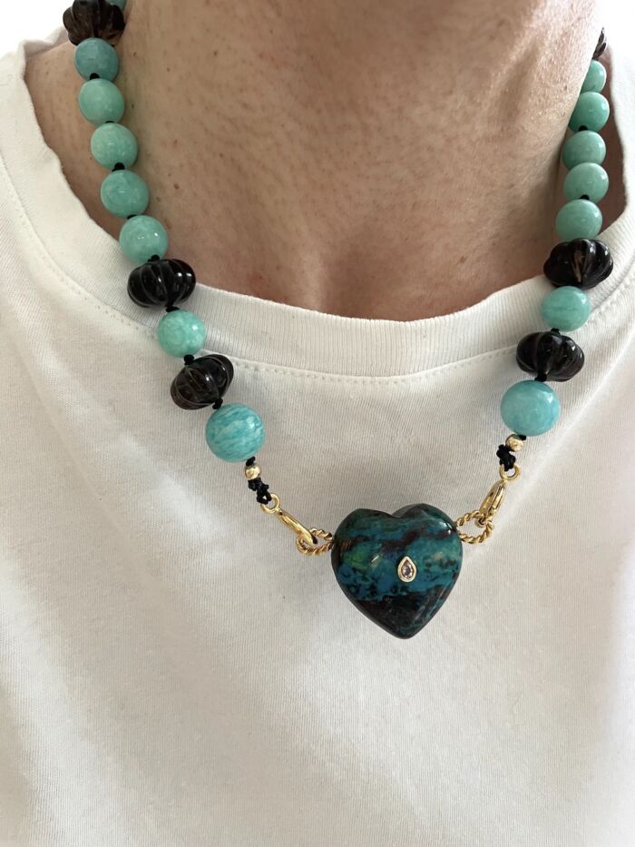 Collier Amazonite Coeur chrysocolle by SANDE PARIS BIJOUX