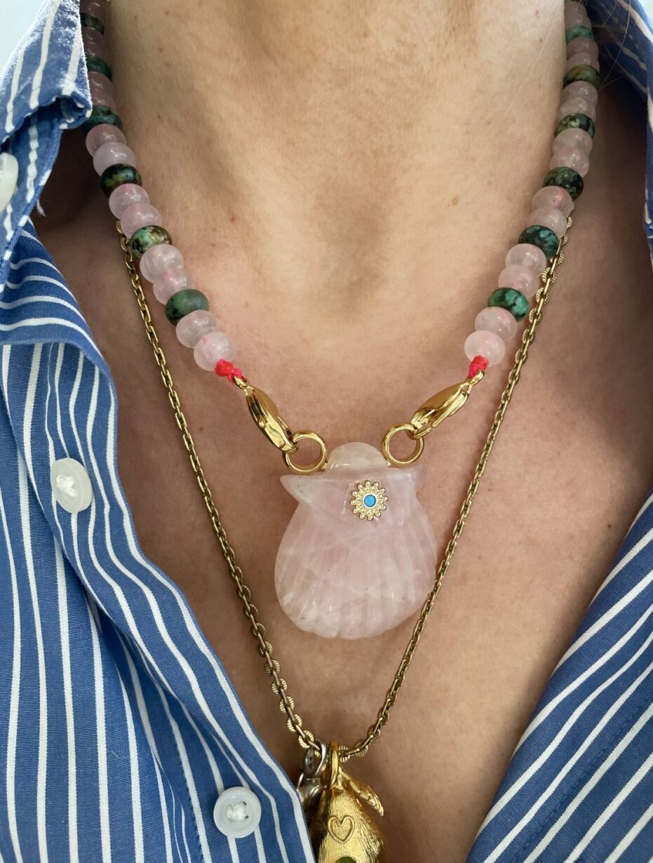 Collier Naya Rose Quartz African Turquoise by SANDE PARIS bijoux