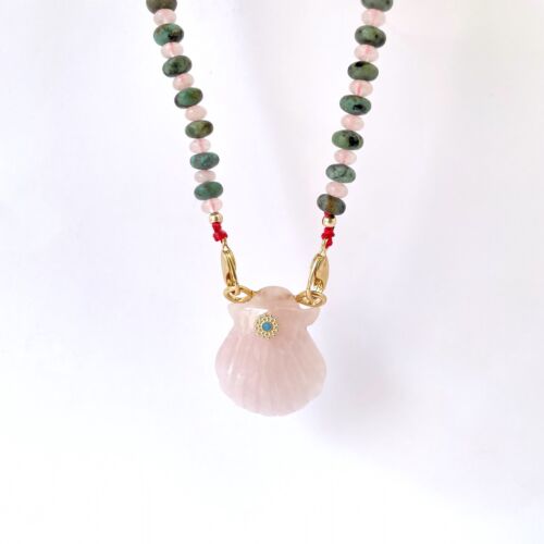 NAYA PRECIOUS necklace shell gemstone coquillage pierre semi précieuse by Sande Paris Bijoux jewelry turquoise pink quartz