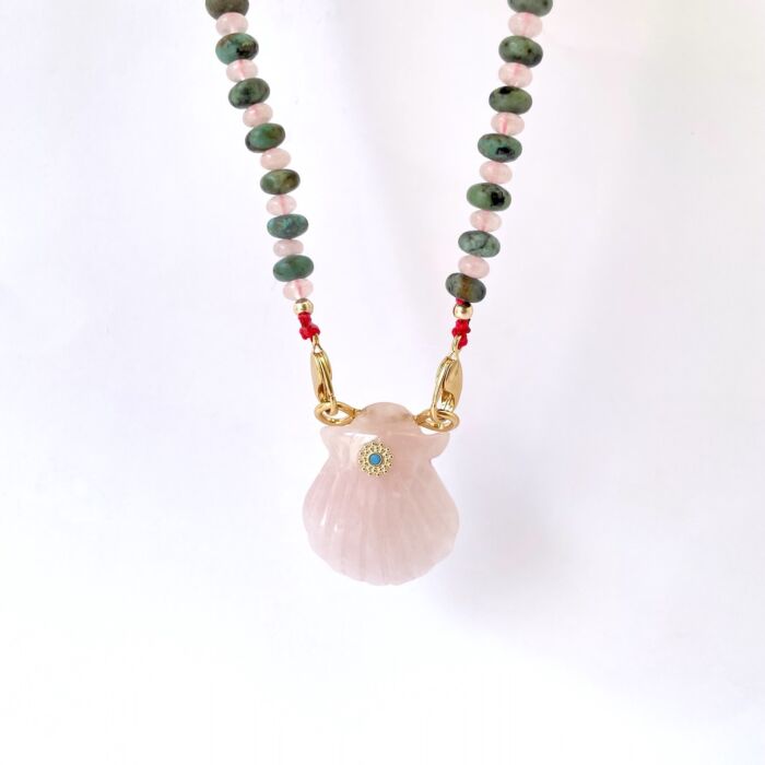 NAYA PRECIOUS necklace shell gemstone coquillage pierre semi précieuse by Sande Paris Bijoux jewelry turquoise pink quartz