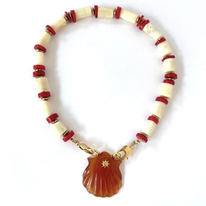 Collier NAYA SOLAL Cornaline necklace shell carnelian sun by SANDE PARIS