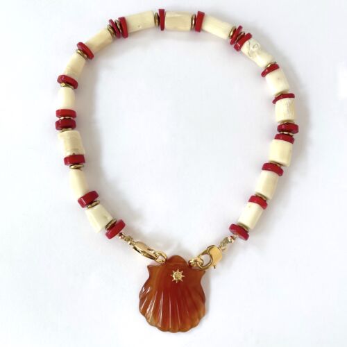 Collier NAYA SOLAL Cornaline necklace shell carnelian sun by SANDE PARIS