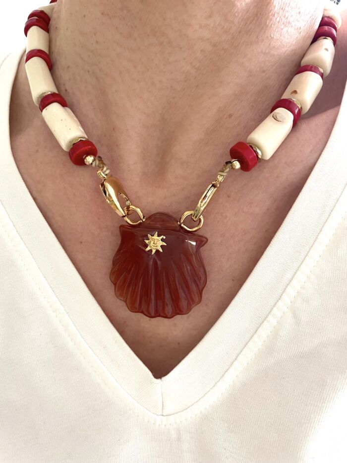 Collier NAYA SOLAL Cornaline necklace shell carnelian sun by SANDE PARIS