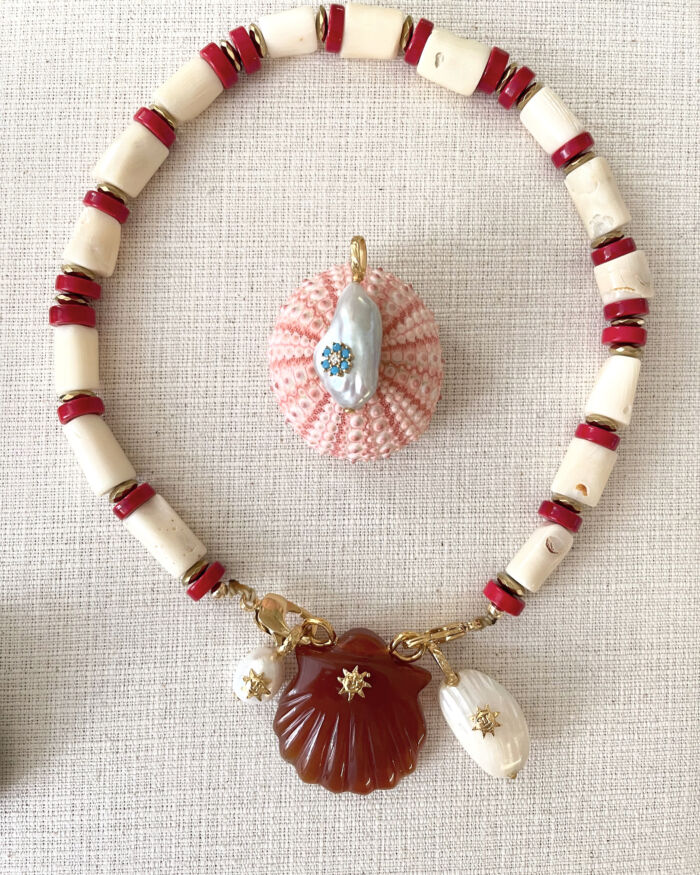 Collier NAYA SOLAL Cornaline necklace shell carnelian sun by SANDE PARIS