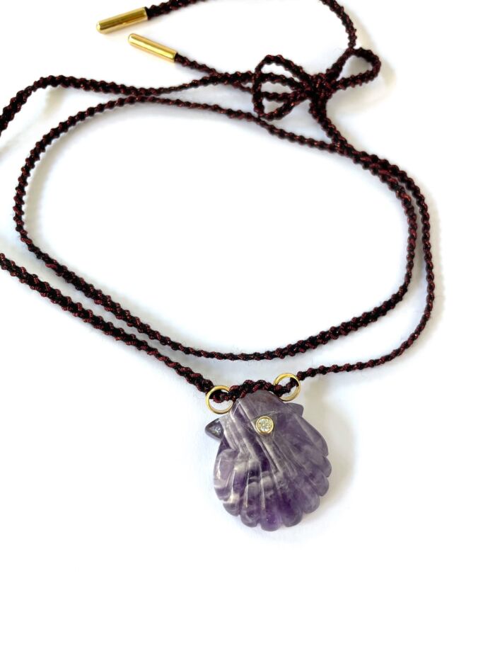 Pendant with string necklace shell MINORQUE Amethyst by SANDE PARIS jewel