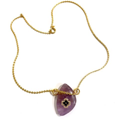 Collier Chaine ROMA necklace Amethyst pendant by SANDE PARIS jewel bijou