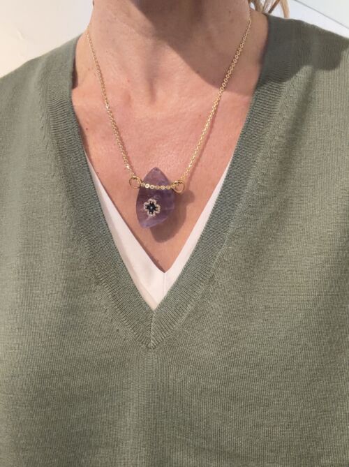 Collier Chaine ROMA necklace Amethyst pendant by SANDE PARIS jewel bijou