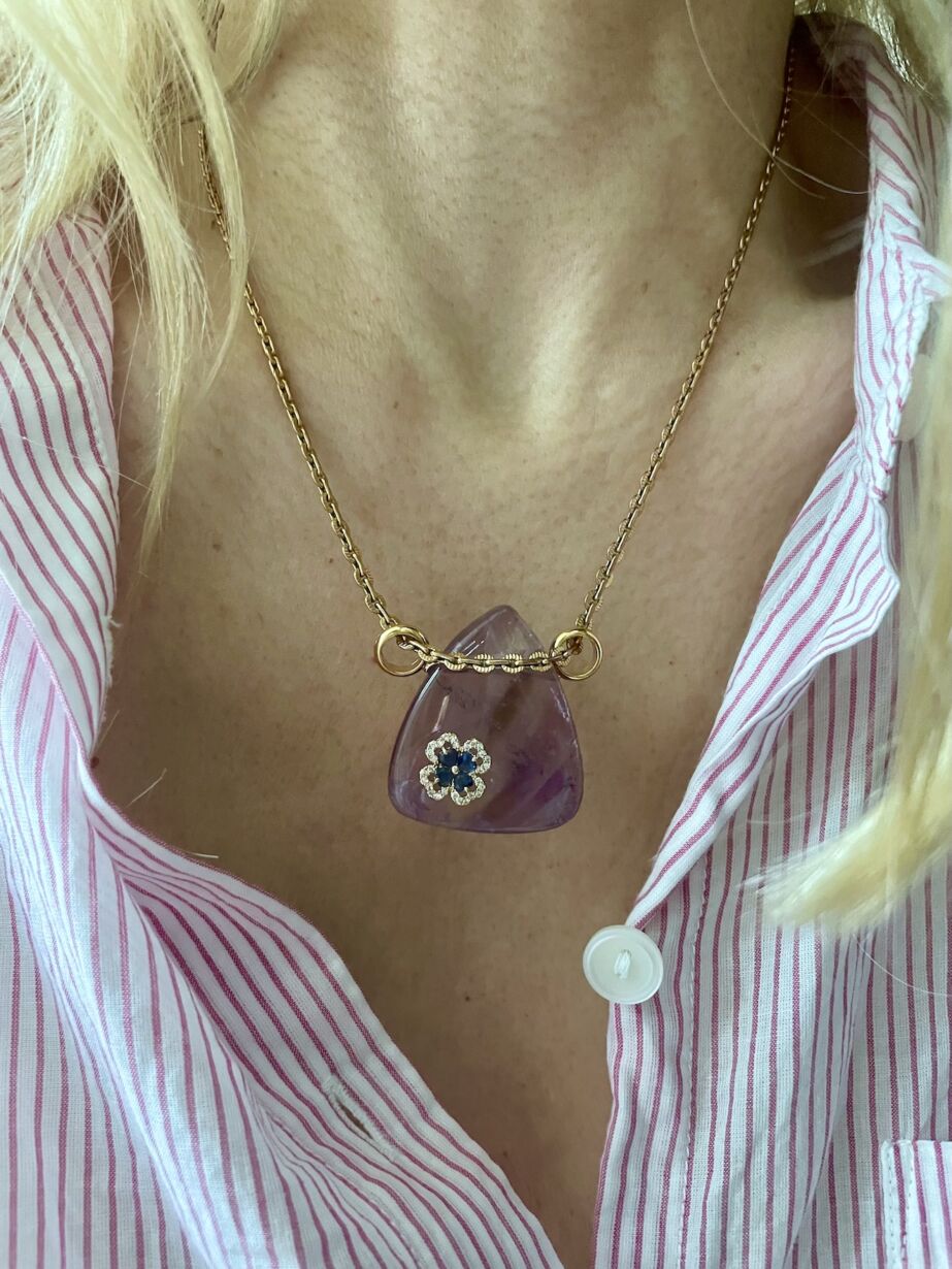 Collier Chaine ROMA necklace Amethyst pendant by SANDE PARIS jewel