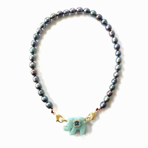 Necklace Blue Elephant Collier Elephant Bleu by SANDE PARIS bijou