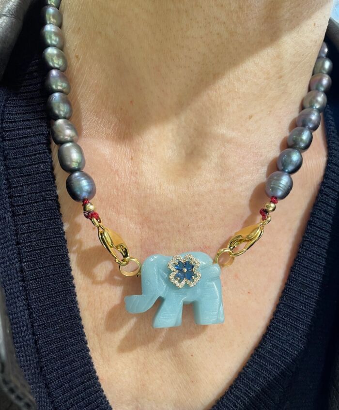 Necklace Blue Elephant Collier Elephant Bleu by SANDE PARIS jewelry