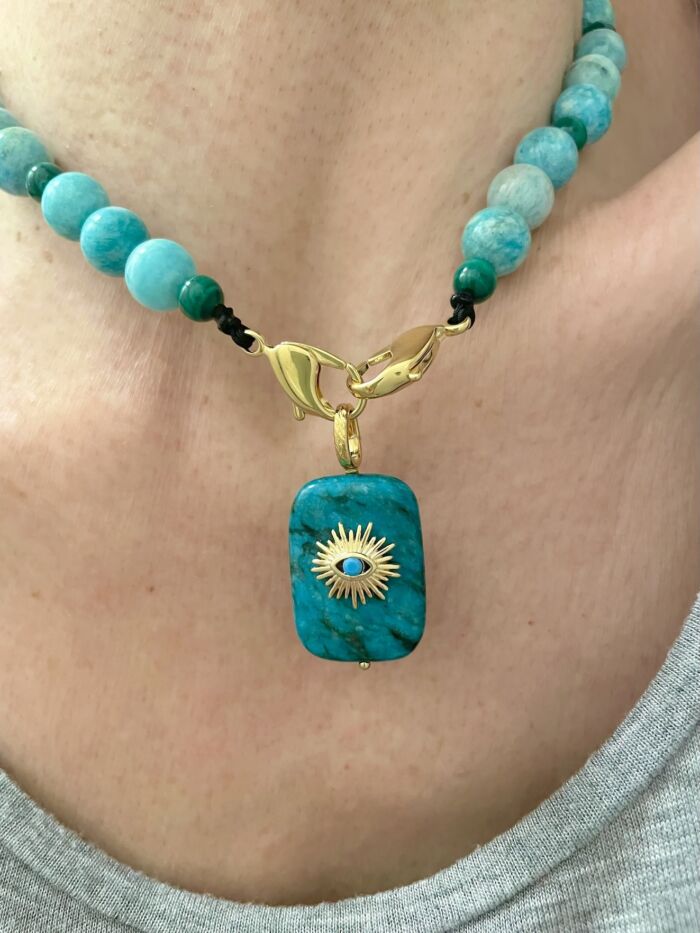 Pendentif pendant CHRISTY en chrysocolla by SANDE PARIS bijoux