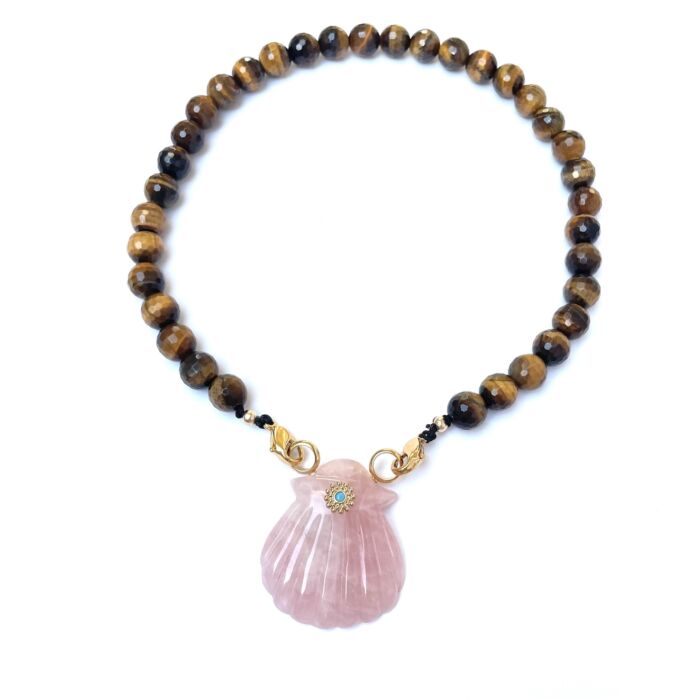 Rose Quartz Tiger eye necklace by SANDE PARIS