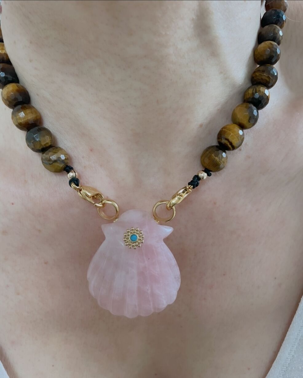 Rose Quartz Tiger eye necklace by SANDE PARIS