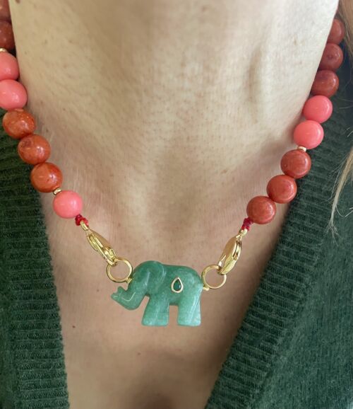 Collier Necklace Elephant aventurine verte green with Stone sea bamboo bambou de mer collier necklace by SANDE PARIS bijou