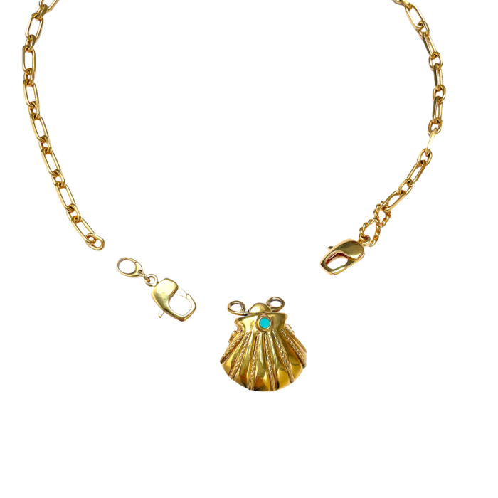 Necklace Collier CHAINE CHAIN MY SECRET SHELL turquoise by SANDE PARIS Bijoux jewelry