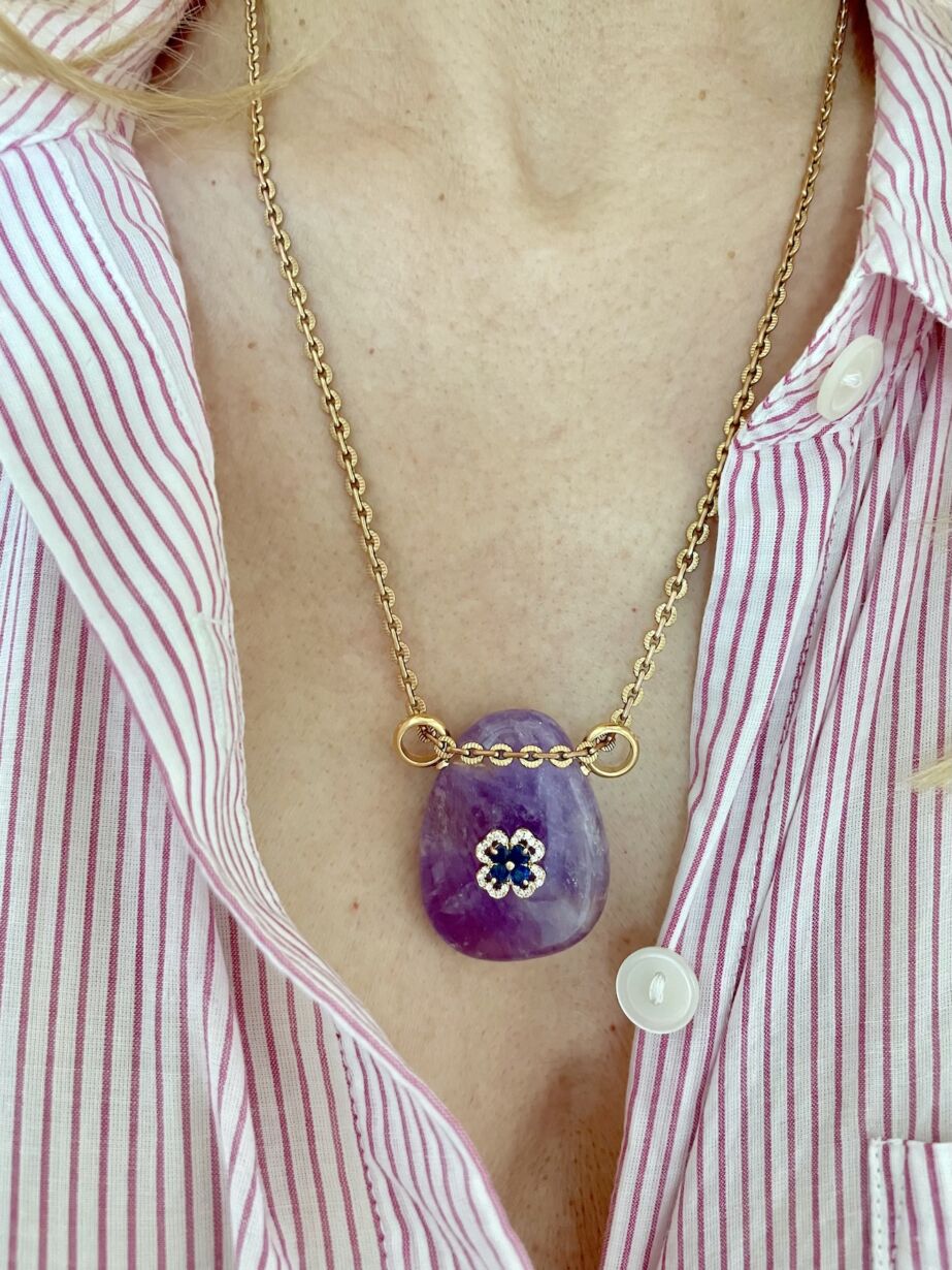 Collier Chaine VENEZIA necklace Amethyst pendant by SANDE PARIS jewel bijou