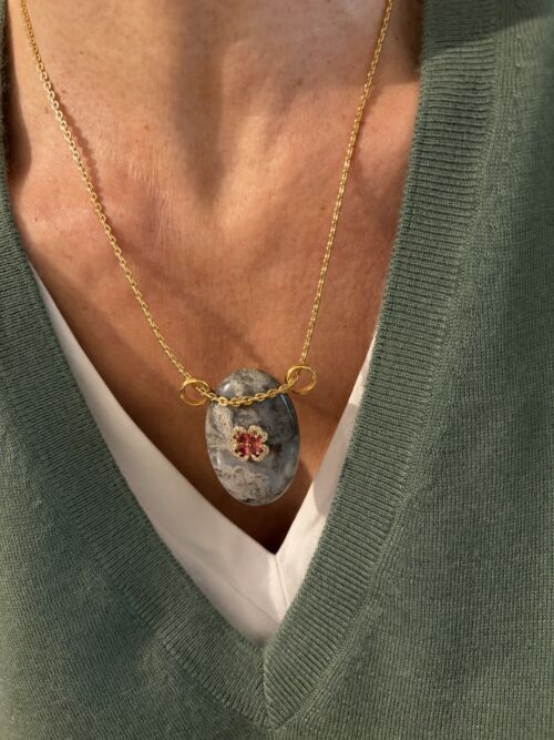 Collier Chaine VENEZIA necklace Agate pendant by SANDE PARIS jewel bijou