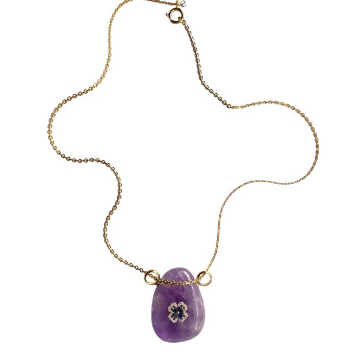 Collier Chaine ROMA necklace Amethyst pendant by SANDE PARIS jewel bijou