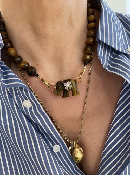 Collier pendentif Elephant Oeil de Tigre Tiger Eye necklace by SANDE PARIS.png