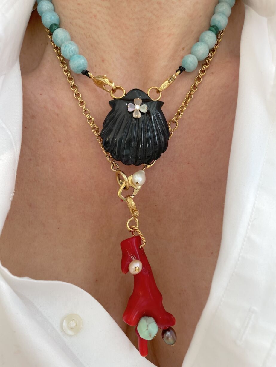 Collier Naya Black & necklace Amazonite Malachite by SANDE PARIS jewel .