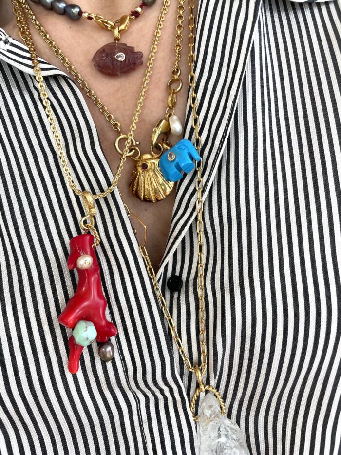 FIDJI grand pendentif sea bamboo bambou de mer Chrysoprase by SANDE PARIS bijoux