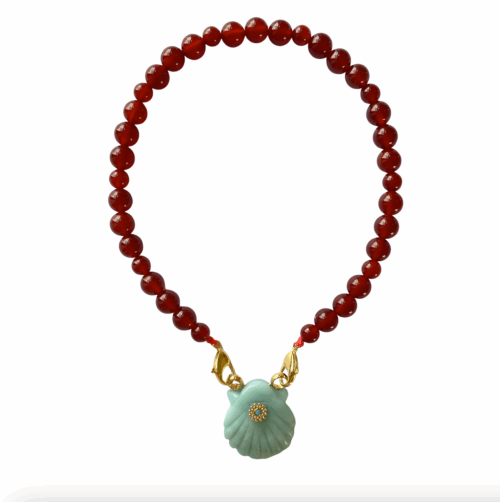Collier avec des perles de cornalines, et son pendentif Coquillage détachable en Amazonite