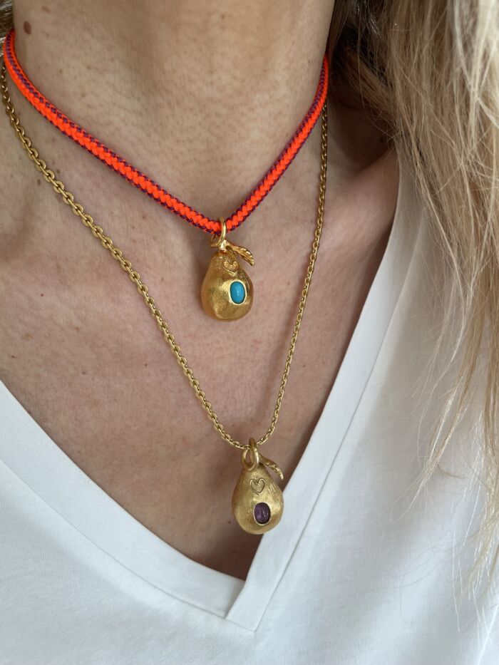 Cordon en coton cotton Cord large necklace orange Fluo by SANDE PARIS