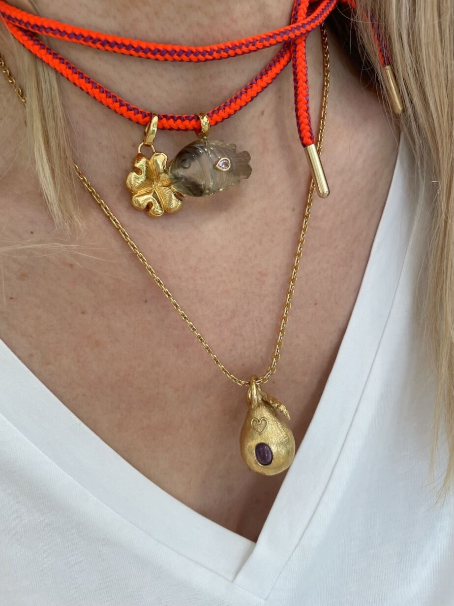 Cordon en coton cotton Cord large necklace orange Fluo by SANDE PARIS